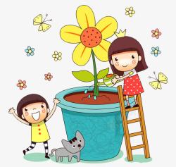 矢量小姑娘卡通浇花的小姑娘高清图片