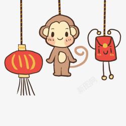 可爱卡通猴子灯笼红包素材
