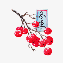 手绘红果果树枝装饰图素材