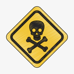骷髅危险品三角形黄色警告牌实物素材