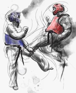 在打拳的功夫男人手绘格斗高清图片
