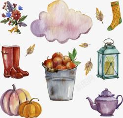 手画手手绘秋天的元素高清图片