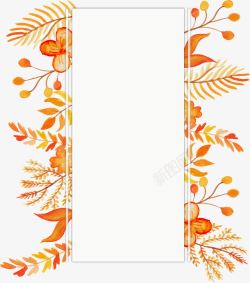 水彩橘色手绘树叶边框素材