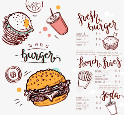 西式餐馆菜单手绘汉堡包菜单正反面矢量图高清图片