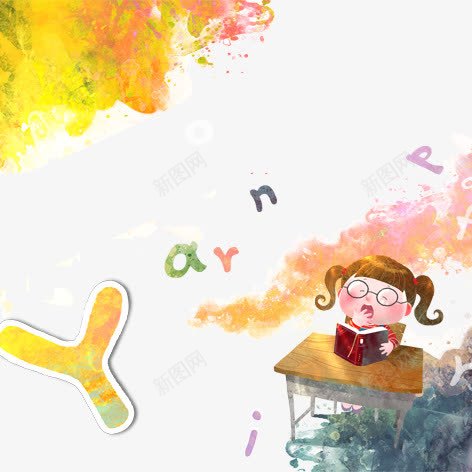 读书的小女孩psd免抠素材_88icon https://88icon.com 儿童 学习 彩色 手绘 教育 英文字母 装饰