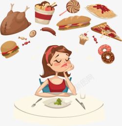 卡通减肥素材节食的女孩矢量图高清图片