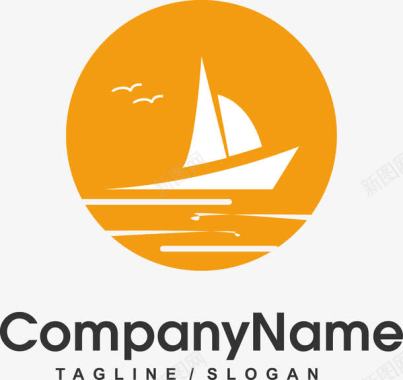 橘色banner圆形帆船橘色海洋LOGO图标图标