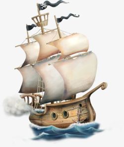 卡通手绘海盗船素材