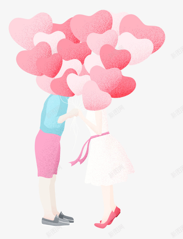 卡通手绘情侣亲吻psd免抠素材_88icon https://88icon.com 份粉色气球 卡通 情侣亲吻 手绘 爱心气球装饰 站立的情侣