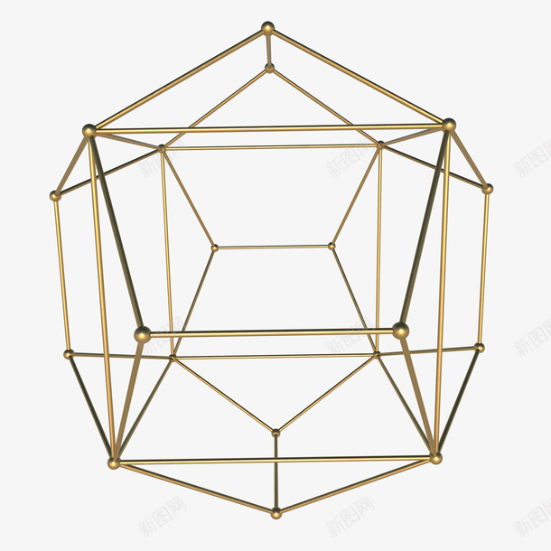 立体的金色立体几何png免抠素材_88icon https://88icon.com 3D几何 创意 框架 点线结构 立体 线条 结构几何 金属 金色