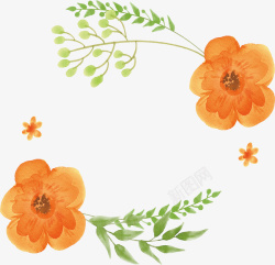 橘色水彩花朵标题框矢量图素材