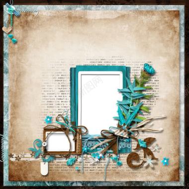 蓝色植物花纹相框背景