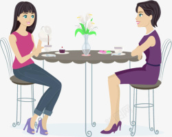 用饭一起吃饭喝茶的2个女子高清图片