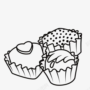 黑白简笔线条蛋糕绘画图案图标图标