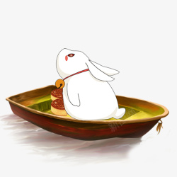 手绘坐在小船里面的兔子素材