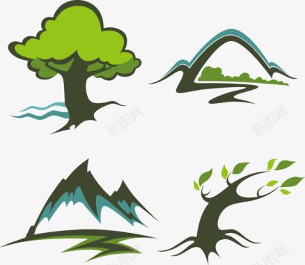 风景景区标志卡通树木小山矢量图图标图标
