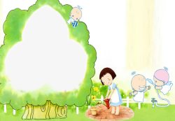 可爱小天使树边框卡通儿童成长相册模板高清图片