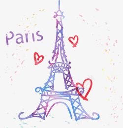 手绘水彩巴黎铁塔素材