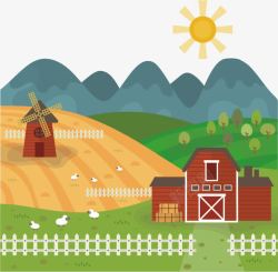 彩色山峰素材农场卡通矢量图高清图片