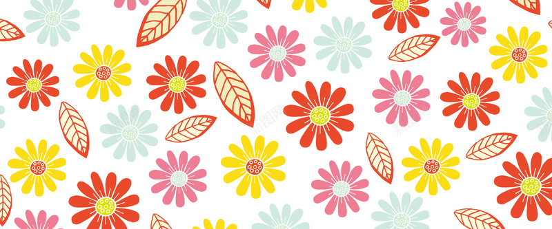 彩色花朵和叶子图案背景矢量图背景