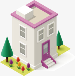 手绘商业人士紫色楼顶建筑物25D城市小区图案矢量图高清图片