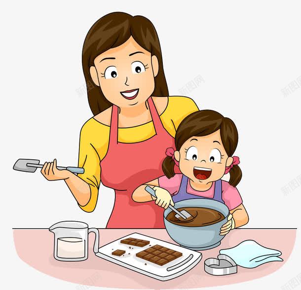 卡通小女孩和妈妈png免抠素材_88icon https://88icon.com 做蛋糕 制作蛋糕 卡通 厉害妈妈 可爱 女人 妇女 小女孩 手绘 煮饭 美食 蛋糕