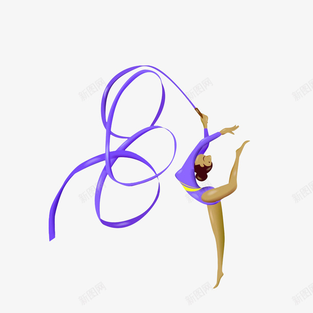 卡通体操剪影png免抠素材_88icon https://88icon.com 体操剪影 女子体操 紫色彩带 舞动的运动员