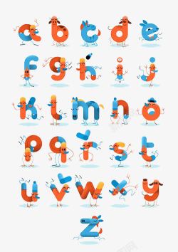 可爱风格的多彩形象英文字母艺术素材