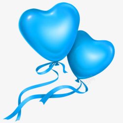 蓝色手绘彩带心形气球装饰图案素材