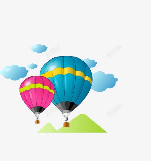 漂浮在天空的大气球png免抠素材_88icon https://88icon.com 云朵 卡通 天空 小山坡 彩色