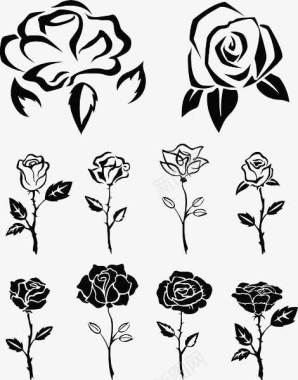 年宵花卉植物手绘线描玫瑰合集图标图标