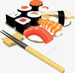 筷子夹寿司美味日式手卷寿司高清图片
