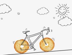 创意手绘面包自行车图案素材