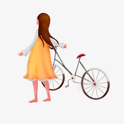 女孩骑单车春游手绘素材