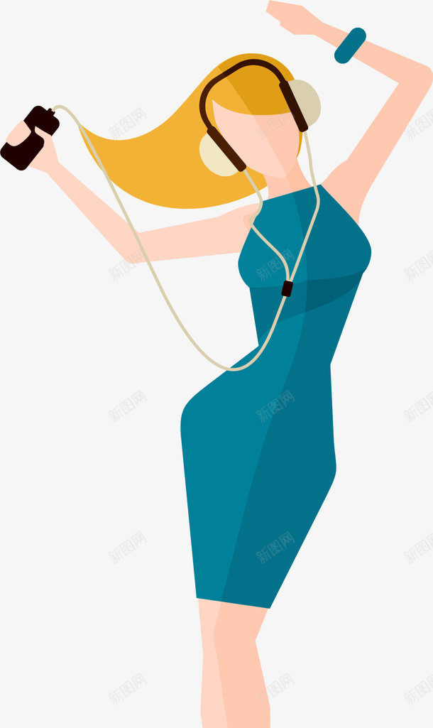戴着耳机的女人插画png免抠素材_88icon https://88icon.com 人物插画 动态插图 听音乐 女人插画 戴着耳机 舞动 跳舞 运动耳机跑步挂耳式
