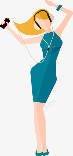 跳舞的女人戴着耳机的女人插画高清图片