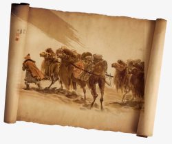 贸易合作丝绸之路沙漠骆驼装饰卷轴高清图片