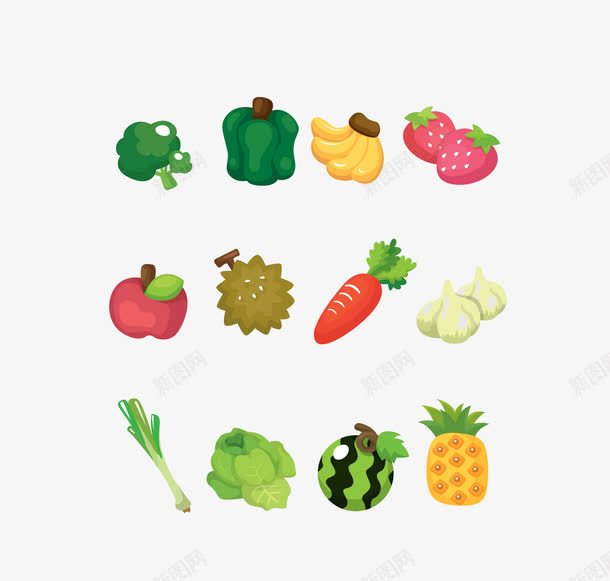 多种蔬菜水果psd免抠素材_88icon https://88icon.com 包心菜 卡通 水果 胡萝卜 菠萝 蔬菜 西瓜 食物