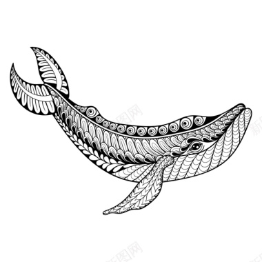 线稿花朵鲸鱼黑白图腾线稿图标图标