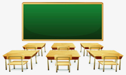 教室桌椅卡通干净整洁的黑板与桌椅高清图片