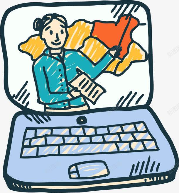 用电脑观看网络在线课程png免抠素材_88icon https://88icon.com PC 在线学习 手绘涂鸦 电脑学习 线上学习 网络学习 网络学校 网络课程 获得知识 视频教学