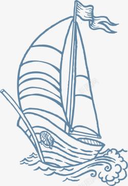 蓝色船帆手绘蓝色帆船高清图片