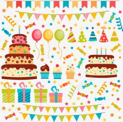 彩色蛋糕生日快乐装饰图案矢量图高清图片