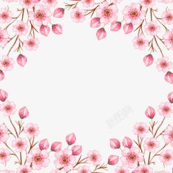 手绘粉色桃花边框素材