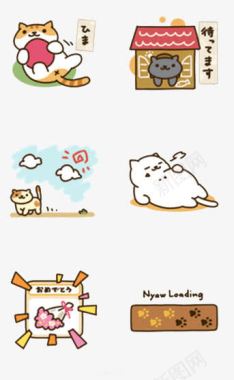 日系插画猫咪扁平化日系猫咪图标图标