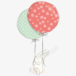 灰色兔子彩色气球兔子手绘矢量图高清图片