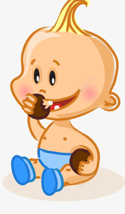 婴儿食品包装手绘卡通婴儿吃饼干高清图片