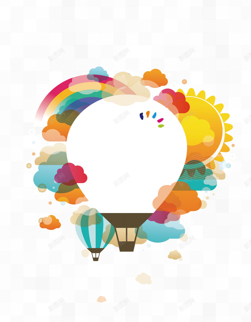 水彩热气球背景psd设计背景_88icon https://88icon.com 太阳 彩色云朵 氢气球白色 水彩