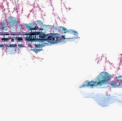 中国风桃花山水风景图素材