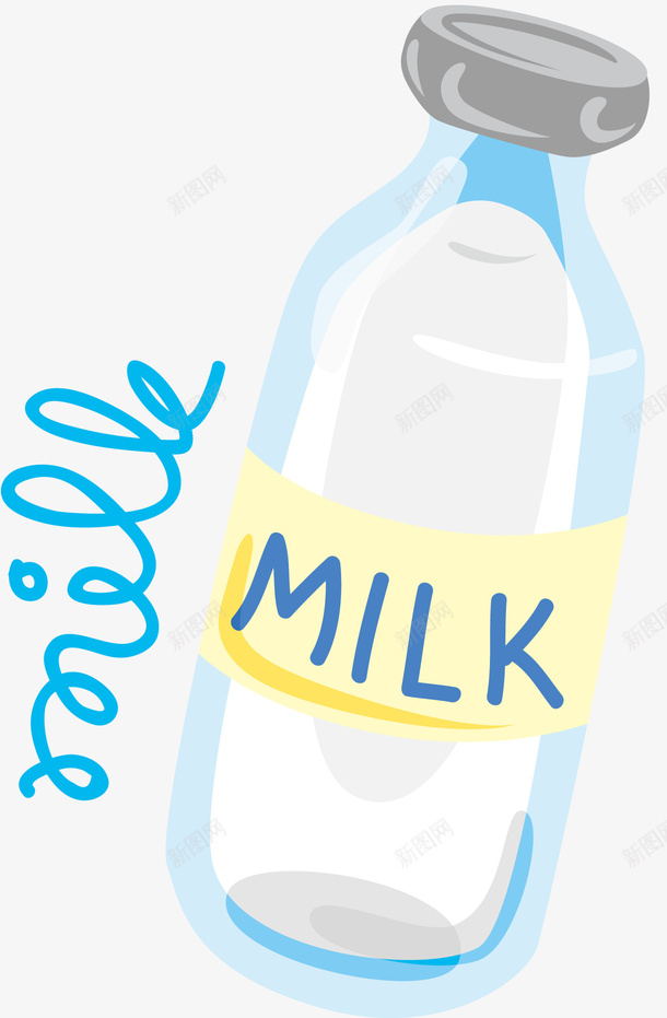 装饰牛奶瓶矢量图ai免抠素材_88icon https://88icon.com milk 牛奶 玻璃瓶 矢量牛奶 饮品 矢量图